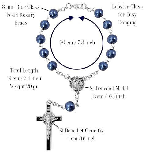 TALISMAN4U St Benedict One Decade Catholic Rosary for Car Rearview Mirror - color: Blue Car Rosary