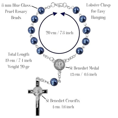 TALISMAN4U St Benedict One Decade Catholic Rosary for Car Rearview Mirror - color: Blue Car Rosary