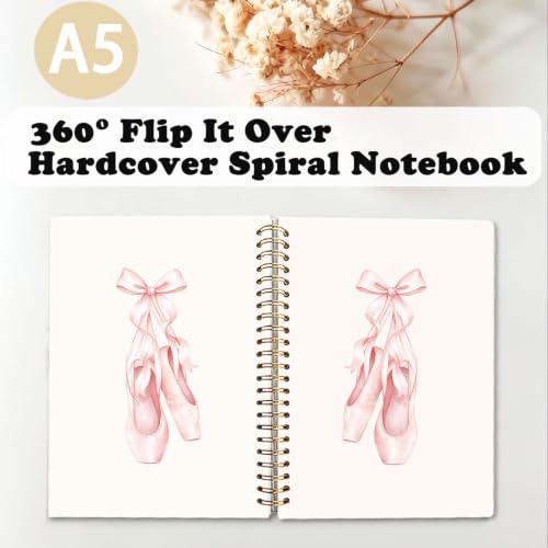 Pink Bow Cute Ballet Dance Spiral Notebook Journal for Women,A5 - color: Pink