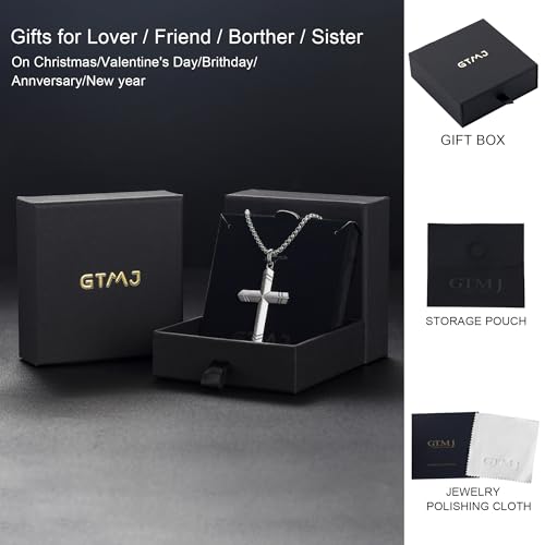 Stainless Steel Cross Necklace for Men with Adjustable Box Chain Christian Cross neckalce Gift - color: Silver-A