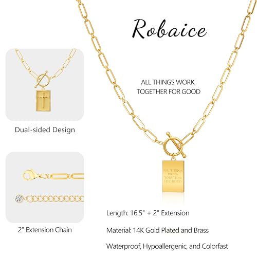 Robaice 14K Gold Plated Toggle Cross Necklace for Women - color: B Gold: ALL THINGS WORK TOGETHER FOR GOOD