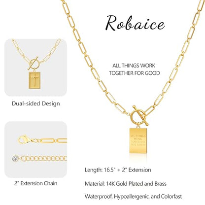 Robaice 14K Gold Plated Toggle Cross Necklace for Women - color: B Gold: ALL THINGS WORK TOGETHER FOR GOOD