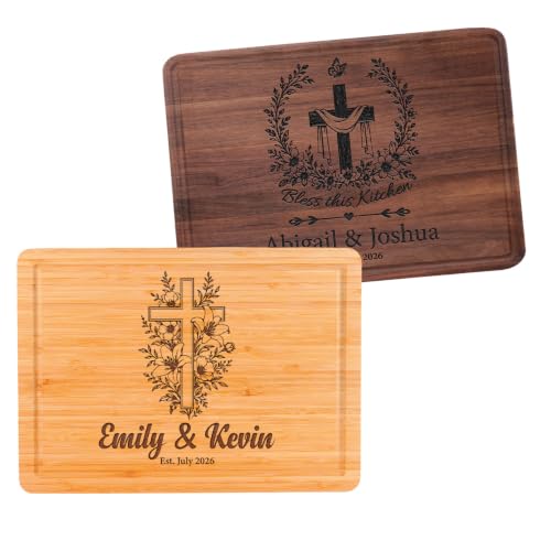Personalized Christian Cutting Board, Custom Engraved Jesus Cross Gift with Family Name and Bible Verse, Religious Gift for Wedding, Anniversary, Housewarming