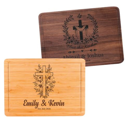 Personalized Christian Cutting Board, Custom Engraved Jesus Cross Gift with Family Name and Bible Verse, Religious Gift for Wedding, Anniversary, Housewarming