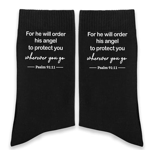 Christian Bible Verse Black Crew Socks, Religious Quote Socks, Faith Inspirational Christian Gift for Men Women。 - color: Black Religious 3