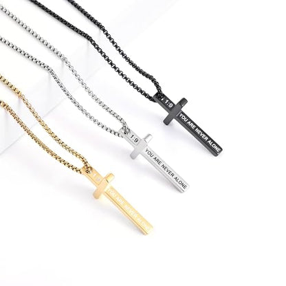 Fiusem Cross Necklace for Men, Stainless Steel Cross Pendant STXL023 - color: Silver, size: 18", style: JOSHUA 1:9