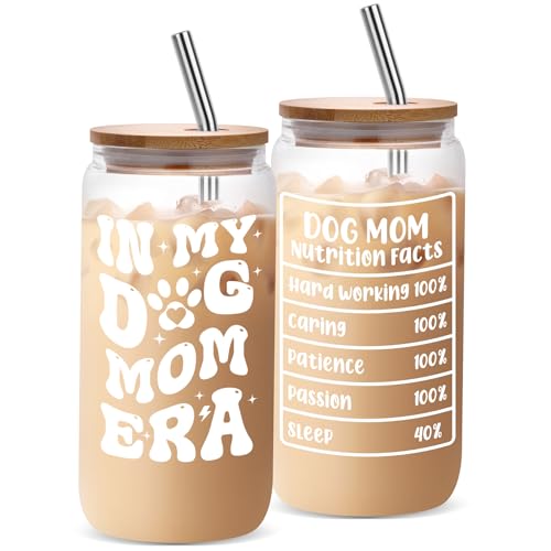 Funny Gifts for Women Birthday Christmas Mothers Day Gifts for Dog Mom Best Friends Girlfriend Sisters Coworker Glass Cup - color: DOG MOM