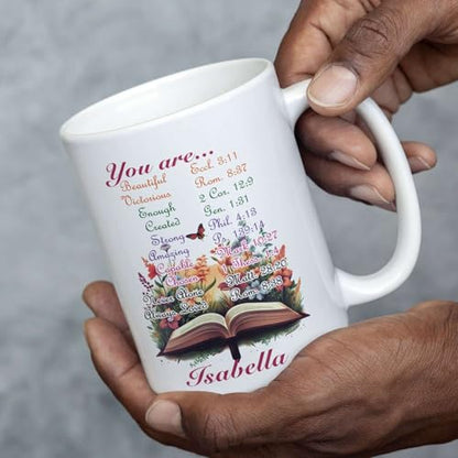 Personalized Name Christian Cup, Customized Mug With Bible Verse Design, Christian Coffee Cup For Women, Custom Christian Bible Accent Mug 11Oz Or 15Oz, Gifts For Jesus Lovers - color: TRI-1223-1145-YOUR ARE MUG