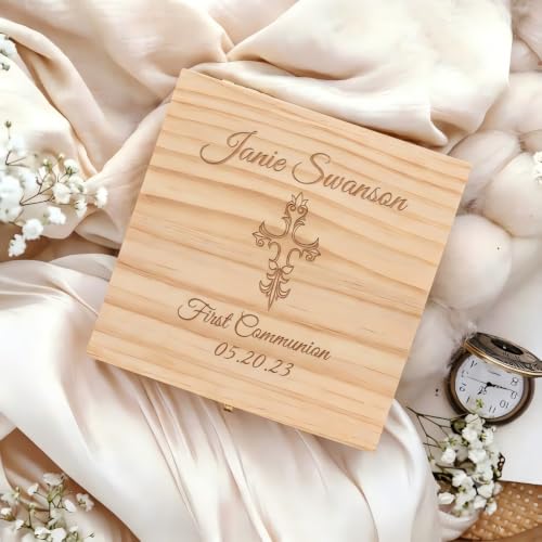 Personalized First Communion Wooden Jewelry Keepsake Box for girls - color: style-3