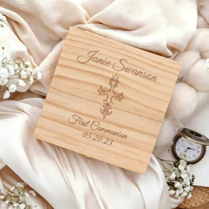 Personalized First Communion Wooden Jewelry Keepsake Box for girls - color: style-3
