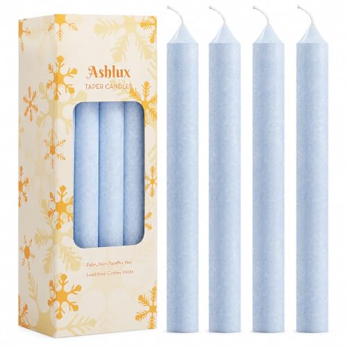 Ashlux 12 Pack Taper Candles, 10 Inch Unscented Palm Candlesticks Dripless - color: Blue