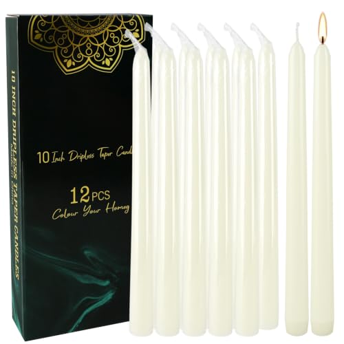 Ivory Taper Candles, 10 Inch Dripless Unscented, 12 Pack - color: lvory-10"12pcs