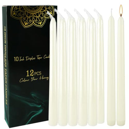 Ivory Taper Candles, 10 Inch Dripless Unscented, 12 Pack - color: lvory-10"12pcs