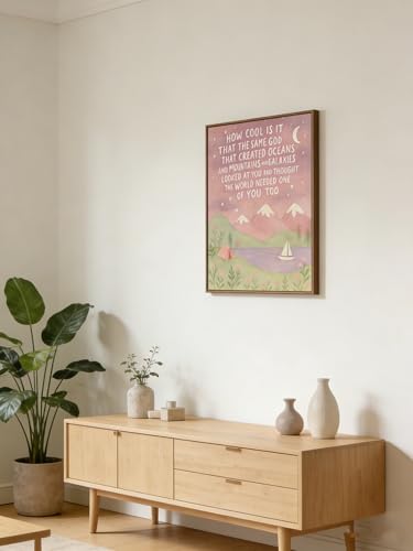 Paivovi Framed Same God Creation Inspirational Christian Bible Canvas Art,Mountain Nursery Decor,Pink Set of Christian Girl Bedroom Dorm for Girly Adoption Gift 12x16in