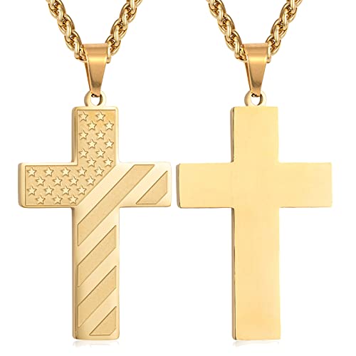 DuoDiner 18+2" Cross Necklace for Men Boys Christian Confirmation Gifts - color: Gold, style: No Text