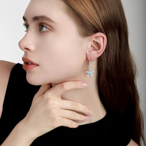 Vito Moonstone Turquoise Drop Earrings for Women, 925 Sterling Silver Hooks - style: Starfish