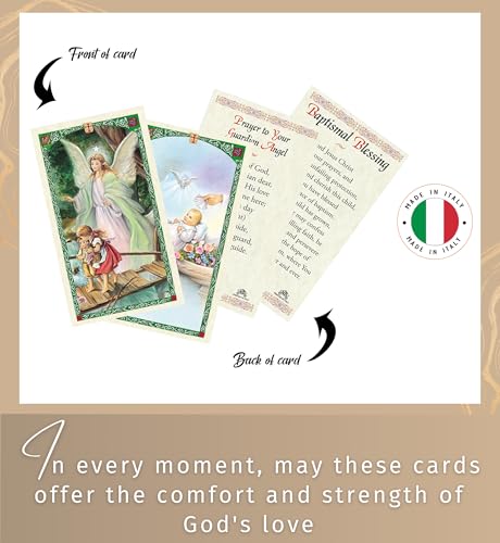Guardian Angel Prayer Card - Laminated Guardian Angel Card, Baptism Prayer Card, The Lord's Prayer - Made in Italy Guardian Angel Prayer Card Set for Parents and Grandparents - Total 3 Items