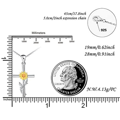 Distance Cross Necklace for Women 925 Sterling Silver Jewelry Pendant Necklace for Mom Wife Gift for Mother's Day or Birthday - style: Sunflower Cross Necklace