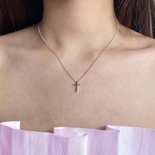 Sterling Silver Cross Necklaces for Women, S925 Dainty Silver Cross Pendant Necklace Small Cross Necklace Box Chains Christian Necklace Jewelry Gifts for Women Teen Mother Birthday