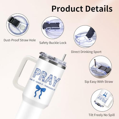 Pray 40 oz Tumbler with Handle and Straw, Christian Gifts for Women Girls - color: PRAY1