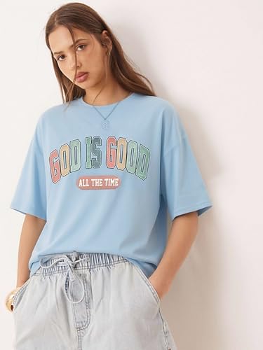 Christian Shirt for Women God is Good Shirts Womens Graphic Tshirts Jesus Shirt Bible Verse Inspirational Tee - color: Blue, size: Large