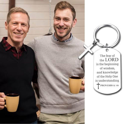 GiftYou Inspirational Scripture Metal Key Chains with Cross Pendant - Bible Verse Keychain Religious Gift for Christian - color: Proverbs 9:10