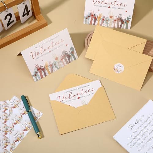 60 Volunteer Thank You Cards with Envelopes and Stickers, Bulk Appreciation Gifts Set for Volunteers, Church, Ministry, Charity Supplies, 5.91x3.94 Inch Folded Cards, 75 Stickers