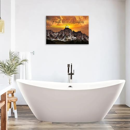 Christian Cross Wall Art Bible Verse Scriptures Pictures Wall Decor Religious Faith Canvas Prints Mountain Painting Frame Modern Artwork Home Decoration For Church Living Room Bedroom Office 16"X24" - color: Cross In Moutain, size: 16"L x 24"W