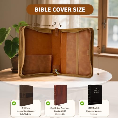 Bible Cover,Bible Cover Case for Women,Men&Children with Detachable Shoulder Strap,Handle for Bible and Other Book Accessories,Christian Art Gifts,PU Leather, Church Bag,Brown - color: Brown