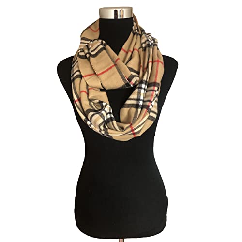 Unisex Women's Stylish Plaids & Check Cashmere Winter Infinity Cowl Scarf - color: Beige