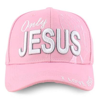 Trendy Apparel Shop Only Jesus Praying Hand Embroidered Christian Ball Cap - color: Pink