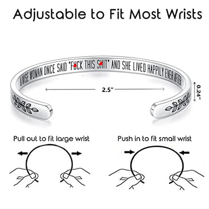 TONY & SANDY Cuff Bracelets for Women Teen Girls Best Friend Sister Mom Daughter Granddaughter Easter Birthday Mother's Day Christmas Stocking Stuffers for Teen Girls Women Jewelry - style: 1 - A wise woman once said “ F@ck this sh@t” she lived happily ev