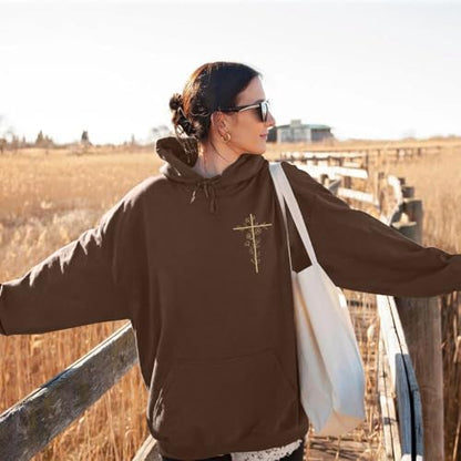 Christian Hoodies Women Jesus Hoodie Embroidered Faith Cross Sweatshirt - color: Brown, size: Small