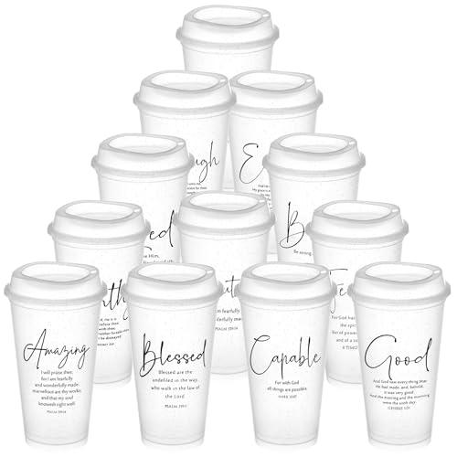 FoldTier 12 Pcs Church Gifts Inspirational Christian Coffee Cups Bulk Religious Gifts 16 oz Reusable Plastic Bible Verse Tumbler with Lid Straw Scripture Drinking Cup(Clear Color) - color: Clear Color