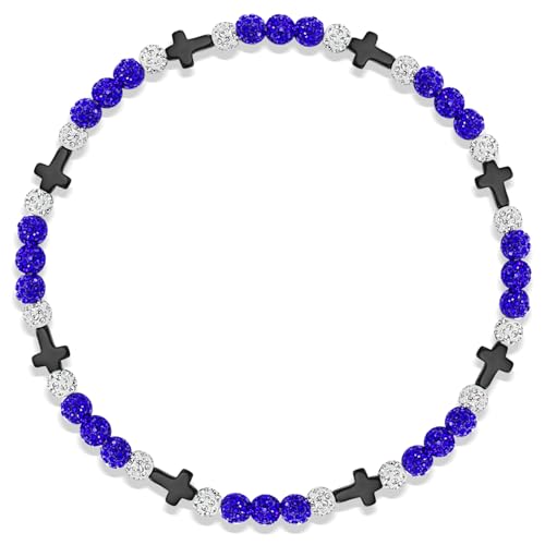 Beaded Baseball Necklace | Adjustable Sports Rope Chain with Baseball Cross Charm - Great Baseball Drip Gift for Players and Fans - color: Royal-White-Blk