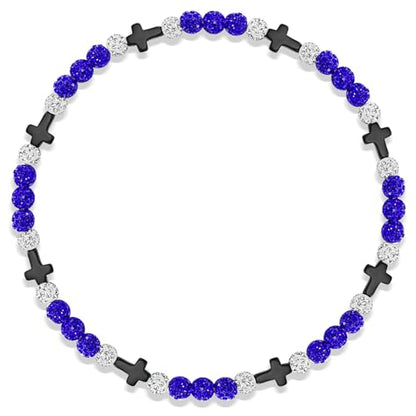 Beaded Baseball Necklace | Adjustable Sports Rope Chain with Baseball Cross Charm - Great Baseball Drip Gift for Players and Fans - color: Royal-White-Blk