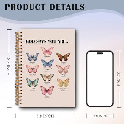 Butterfly Christian Spiral Notebooks, God Says You Are Bible Journal, Scripture Journals for Writing, Christian Gifts for Women, Religious Notebook for Note Taking, 5.5x8.3 Inch - color: white Bible Notebook-15