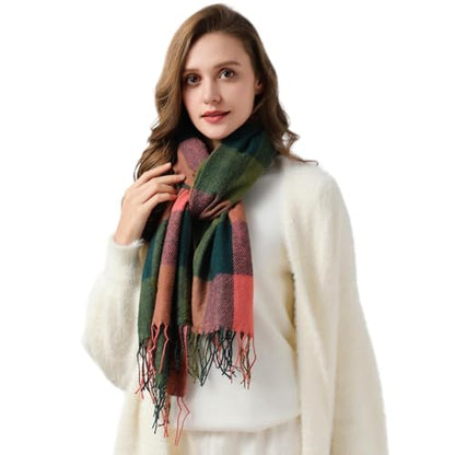 Clothirily Womens Winter Scarf, Oversized Long Blanket Plaid Shawl Wrap - color: Red Green Lattice