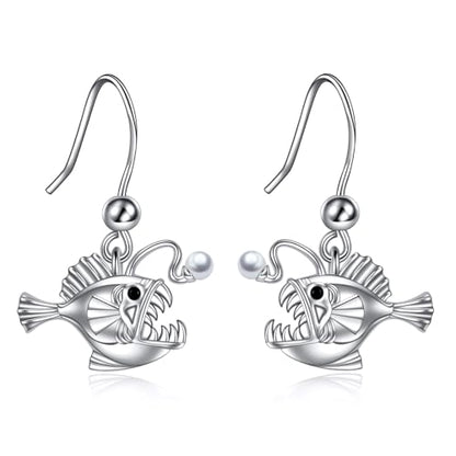 Crab/Mushroom/Lobster/Bat/Angler Fish/Tiger/Elephant/Jellyfish/Flamingo/Scorpion Earrings Dangling Sterling Silver Created Blue Opal Earrings Jewelry Gifts for Women Girls… - style: Angler Fish