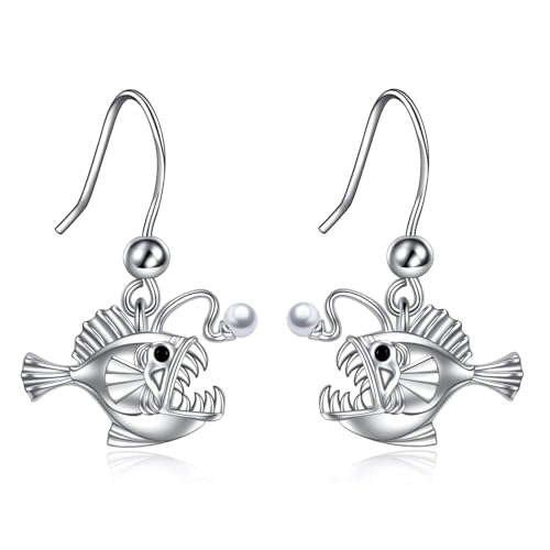Crab/Mushroom/Lobster/Bat/Angler Fish/Tiger/Elephant/Jellyfish/Flamingo/Scorpion Earrings Dangling Sterling Silver Created Blue Opal Earrings Jewelry Gifts for Women Girls… - style: Angler Fish