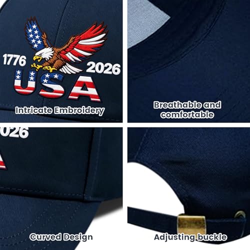 250th Anniversary USA Hat,Adjustable Embroidered Patriotic Baseball Cap,250 Year American Anniversary Merchandise for Unisex - color: T