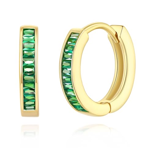 14K Gold Huggie Earrings for Women Silver Huggie Hoop Earrings Cubic Zirconia Huggie Earrings Stud Earrings Lightweight Dainty Hypoallergenic Earrings Jewelry Gifts - color: Gold Green CZ Hugggies