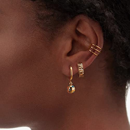 MYEARS Women Earrings Gold Huggie Hoop Dangle Drop 14K Gold Plated Small Simple Hypoallergenic Everyday Jewelry - style: Ball