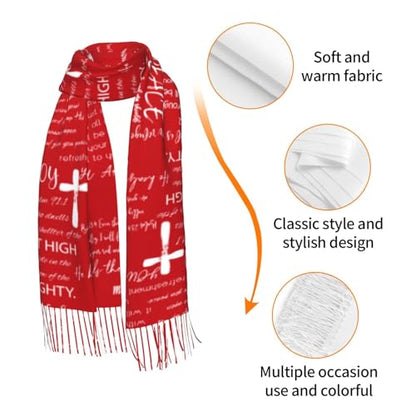 Prayer Shawls and Wraps for Women, Jesus Christian Gifts Bible Scarf Super Soft Fashion Shawl With Tassel - color: Red