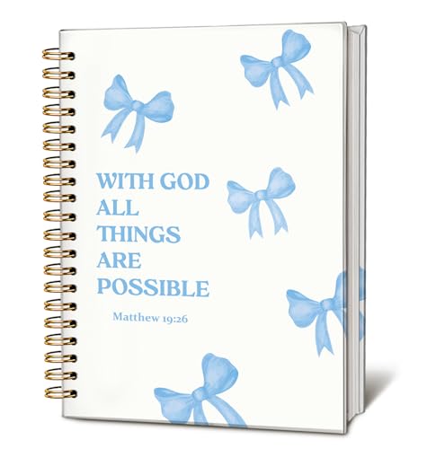 Preppy Blue Bow Christian Notebook Journal School Supplies for Women - color: Matthew 19:26 - Blue