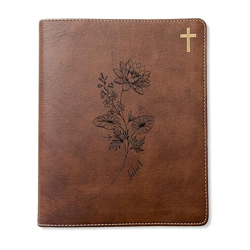 Personalized NIV Journaling Bible, Wide Margin Red Letter Bible, Custom Engraved Name, July Birth Flower, Christian Gift for Women