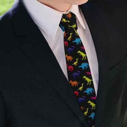 Men's Neckties, Novelty Printed Skinny Tie for Work Casual Party - color: Dinosaurs