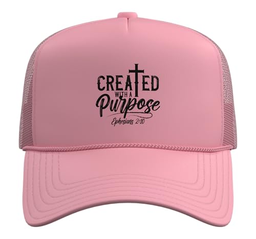 Created with a Destiny Ephesians 2 10 Bible Verses Trucker Hat with Adjustable Mesh Back - color: Pink