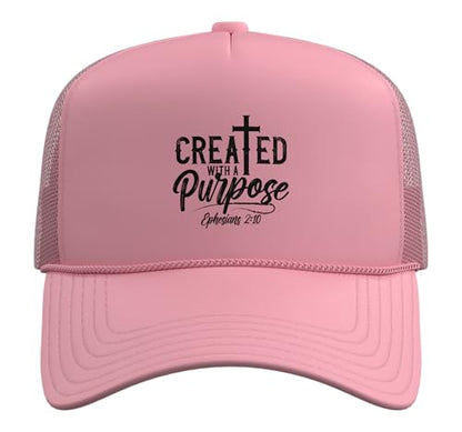 Created with a Destiny Ephesians 2 10 Bible Verses Trucker Hat with Adjustable Mesh Back - color: Pink