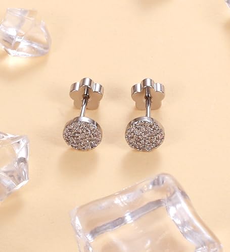 14K Gold Plated Small Stud Earrings for Girls Women Hypoallergenic Surgical Steel Cartilage Flat Back Stud Earrings CZ Cross Dot Bar Heart Handmade Screw Back Earrings Studs - color: Silver, style: Dot